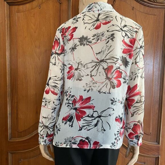 Vintage Top Sheer Blouse Button Up Shirt Floral Work Party Size M - Picture 3 of 8